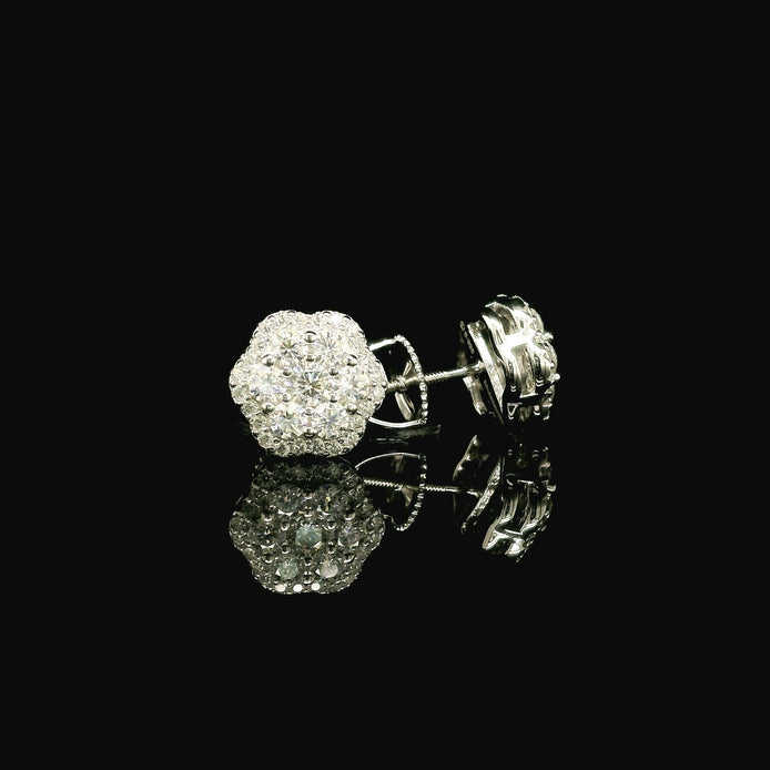 Dazzling Diamond Flower Cluster Stud Earrings | 0.88ct VVS | 9mm