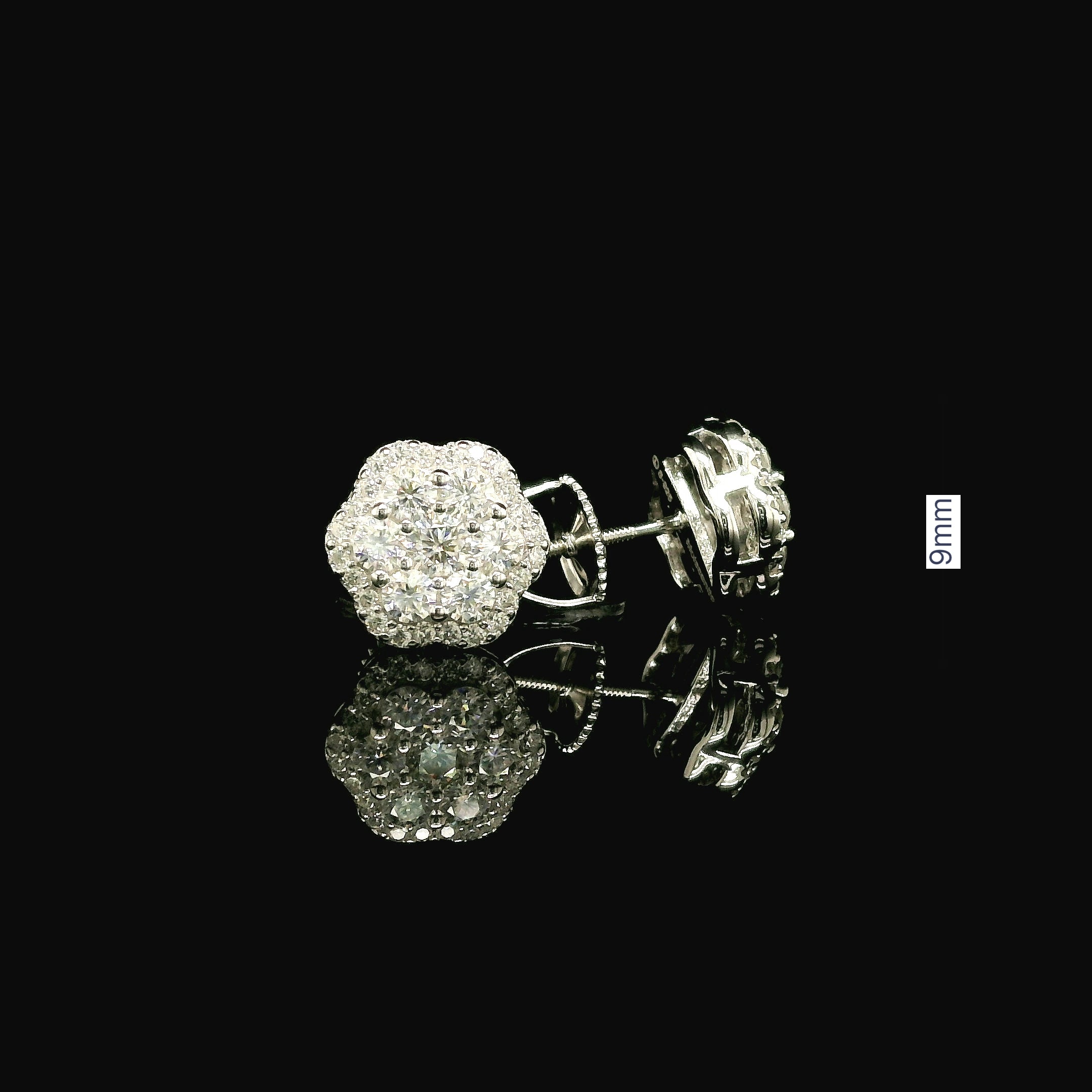 Dazzling Diamond Flower Cluster Stud Earrings | 0.88ct VVS | 9mm
