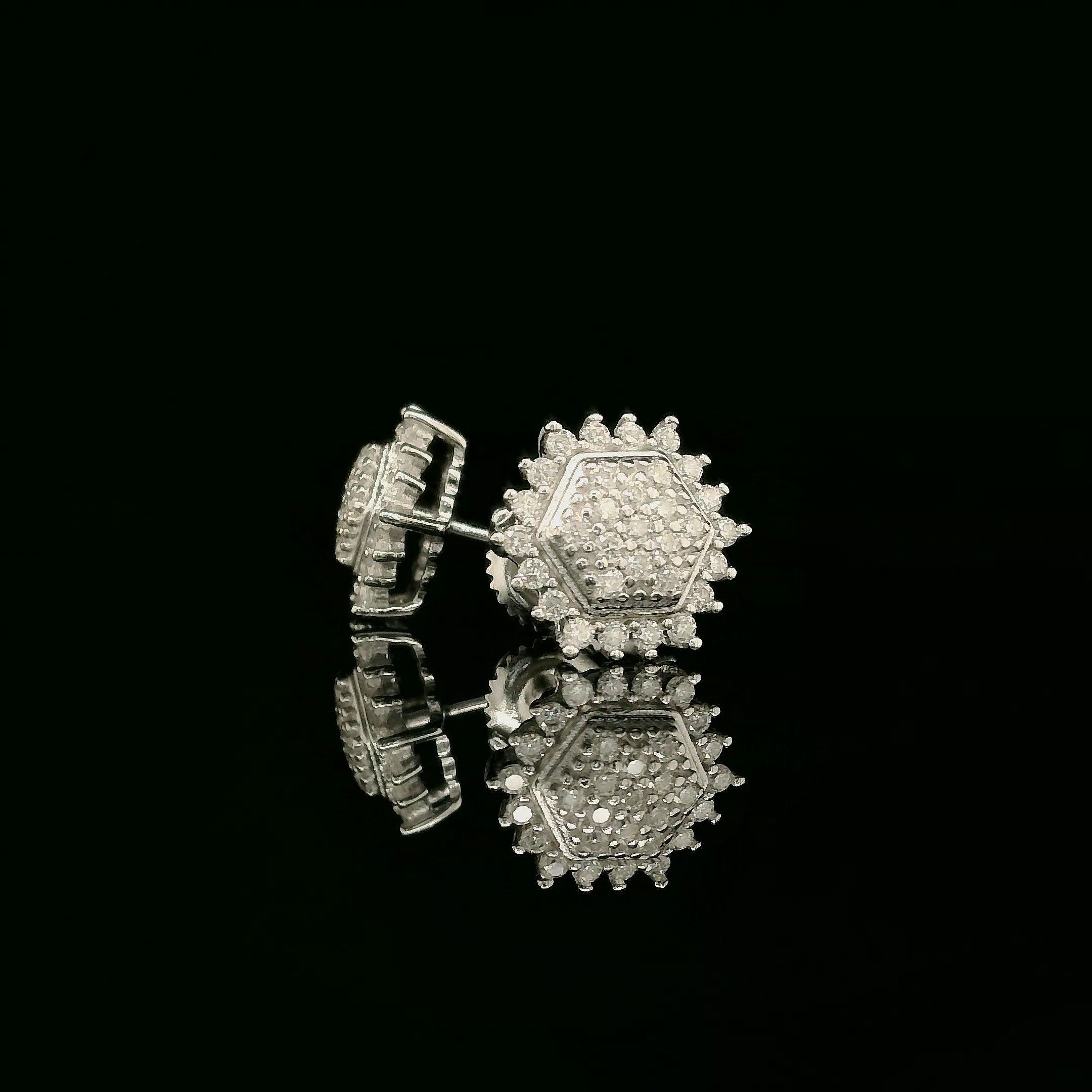 Dazzling Diamond Hexagon Cluster Stud Earrings | 10mm | VVS