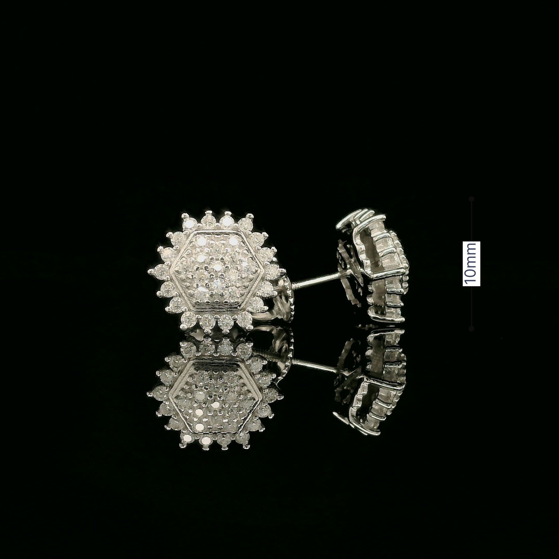 Dazzling Diamond Hexagon Cluster Stud Earrings | 10mm | VVS