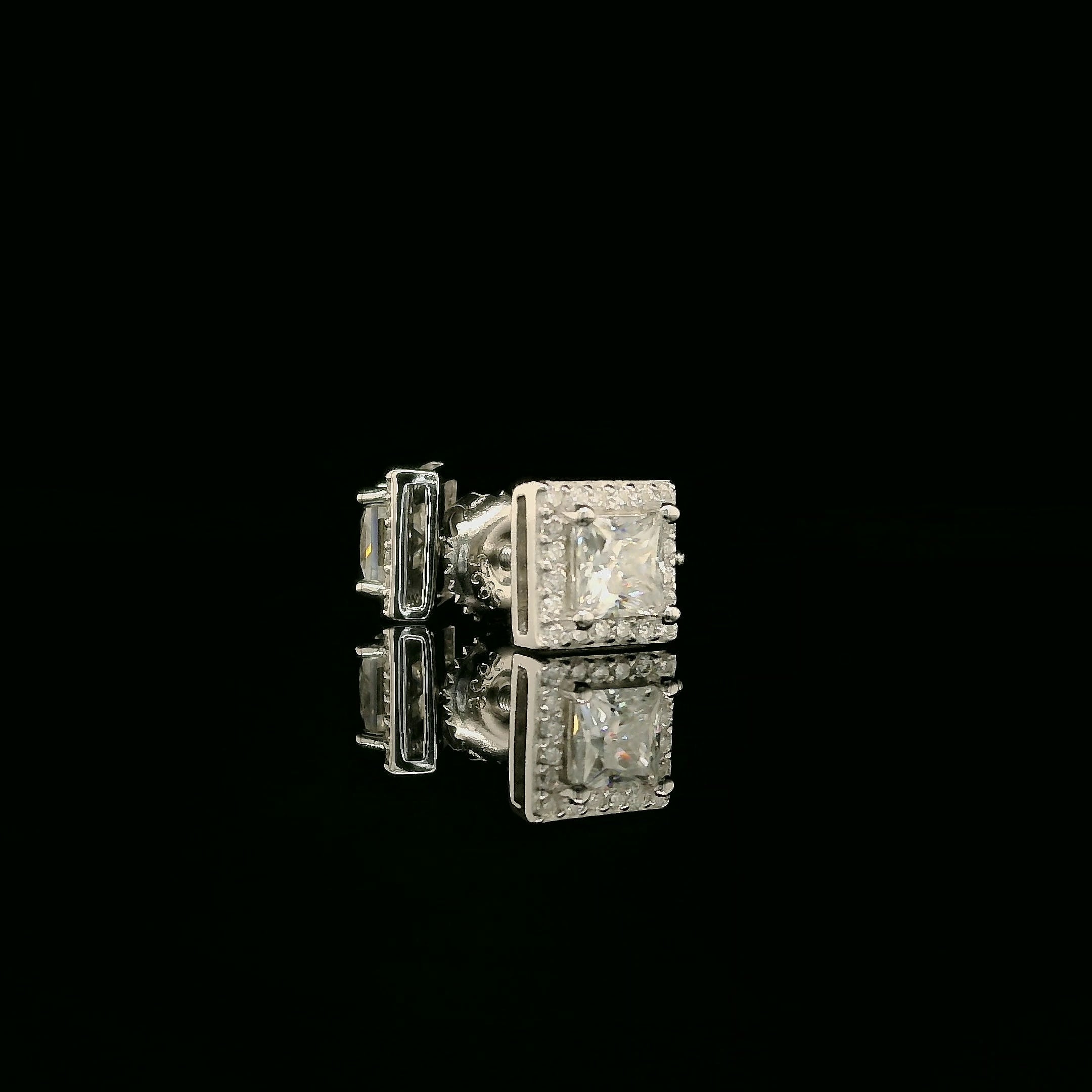 Dazzling Square Halo Stud Earrings | 7mm | VVS
