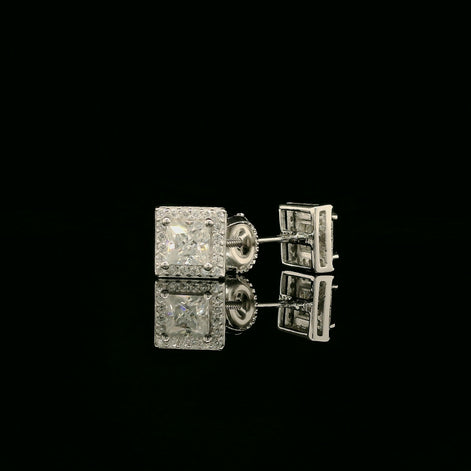 Dazzling Square Halo Stud Earrings | 7mm | VVS