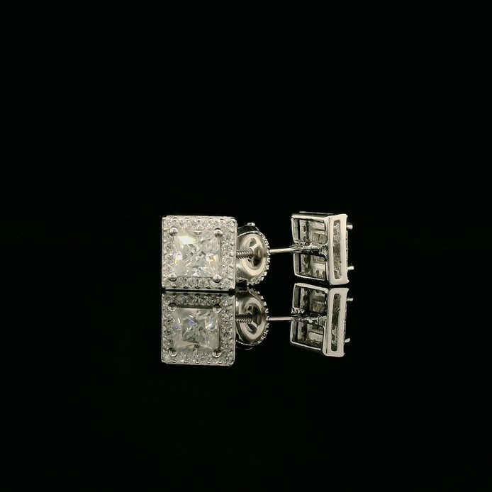 Dazzling Square Halo Stud Earrings | 7mm | VVS