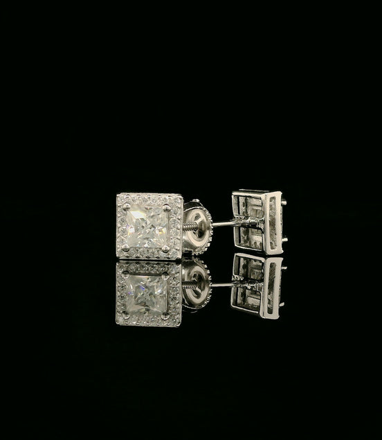 Dazzling Square Halo Stud Earrings | 7mm | VVS