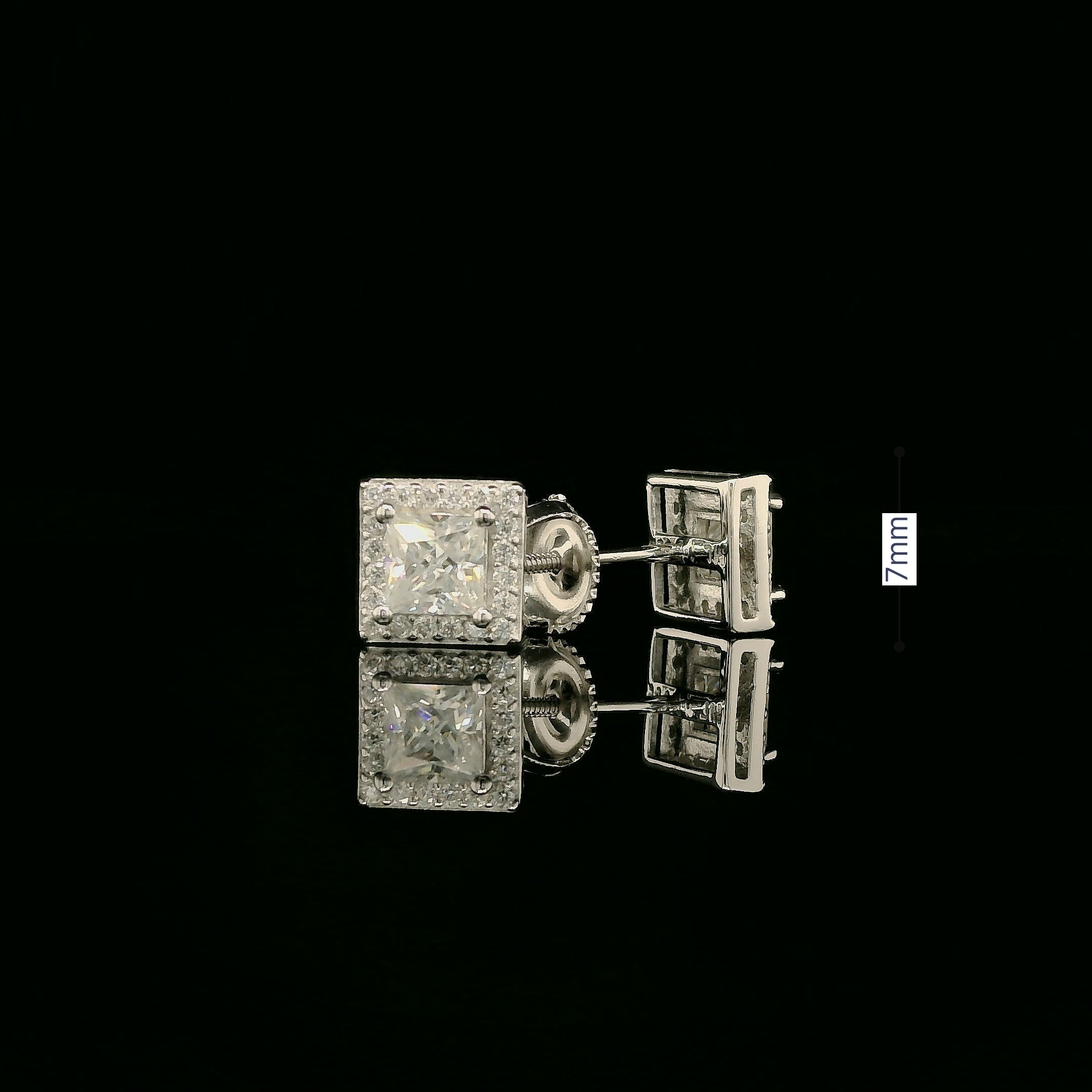 Dazzling Square Halo Stud Earrings | 7mm | VVS