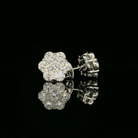 Dazzling Diamond Flower Cluster Stud Earrings | 1.5ct VVS | 10mm