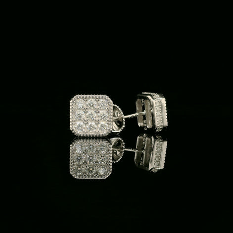 Iced Out Square Cluster Stud Earrings | 8mm | VVS
