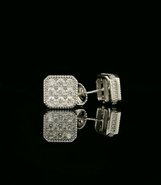Iced Out Square Cluster Stud Earrings | 8mm | VVS