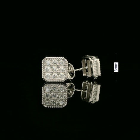 Iced Out Square Cluster Stud Earrings | 8mm | VVS