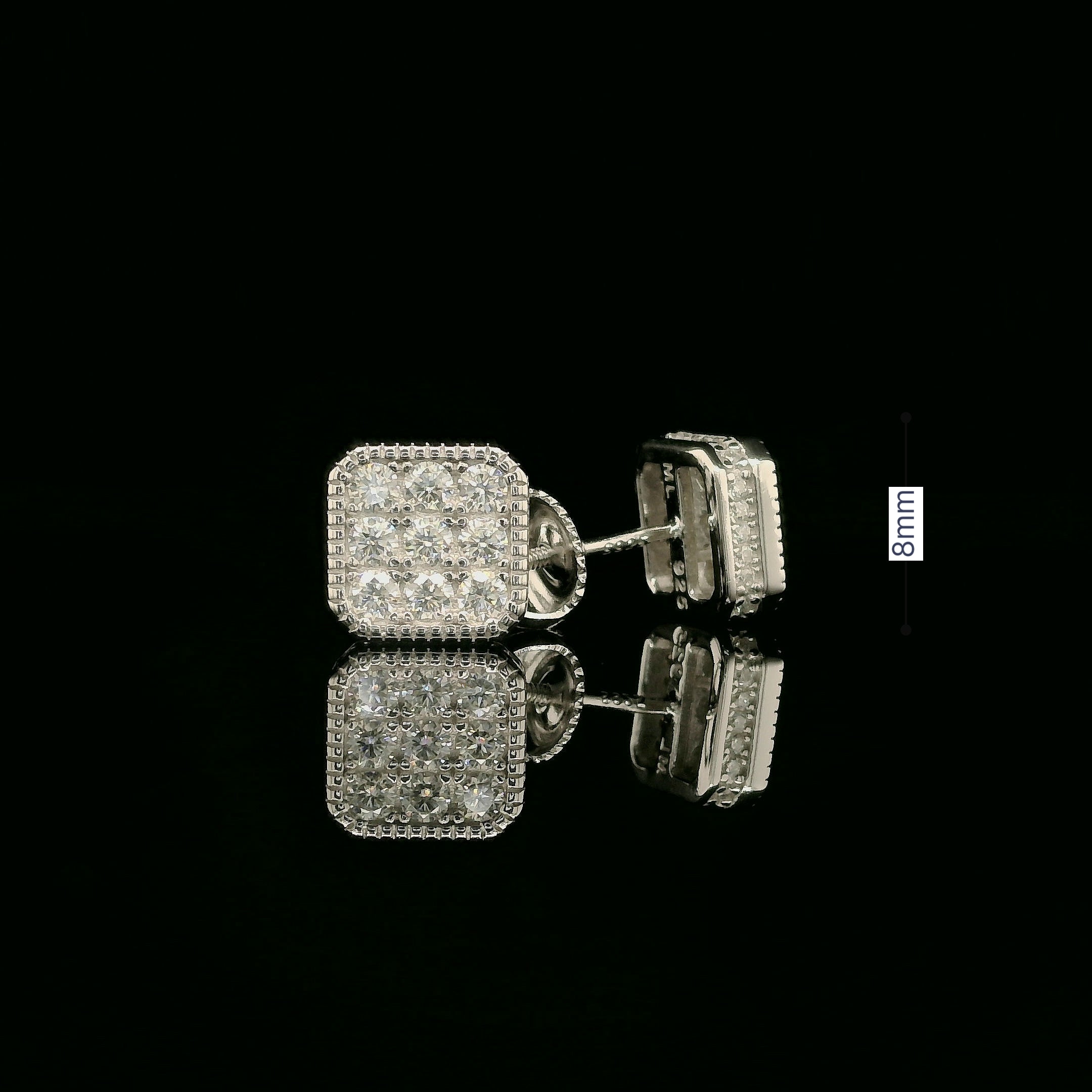 Iced Out Square Cluster Stud Earrings | 8mm | VVS