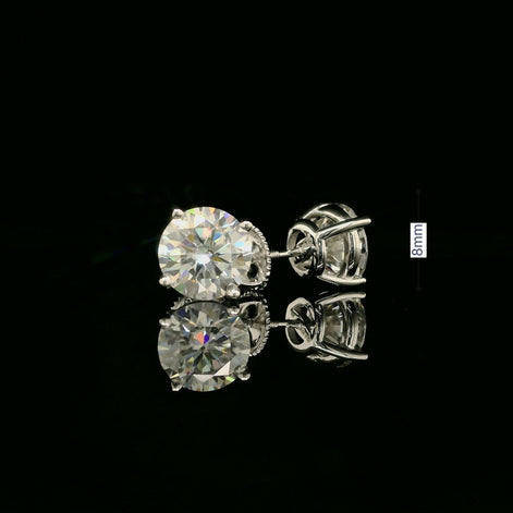 Brilliant Round Diamond Stud Earrings | 4ct VVS | 8mm