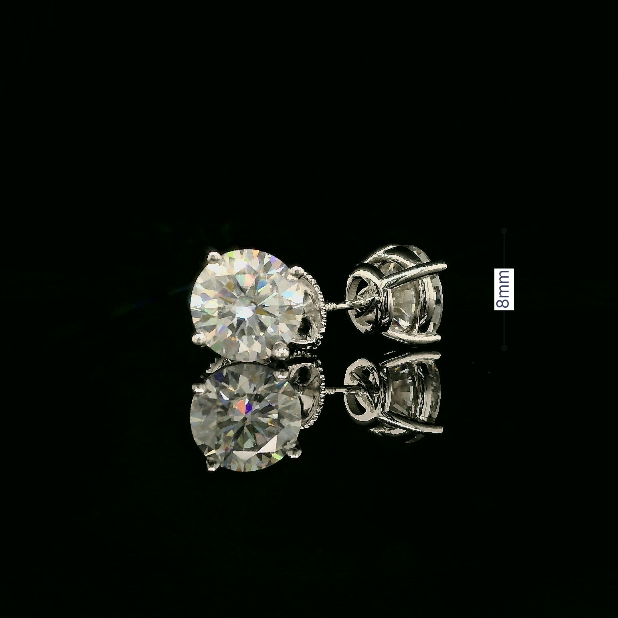Brilliant Round Diamond Stud Earrings | 4ct VVS | 8mm
