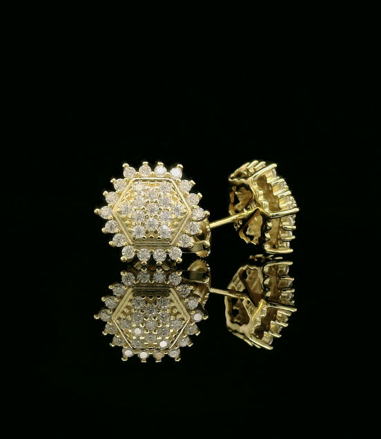 Dazzling Diamond Hexagon Cluster Stud Earrings | 10mm | VVS