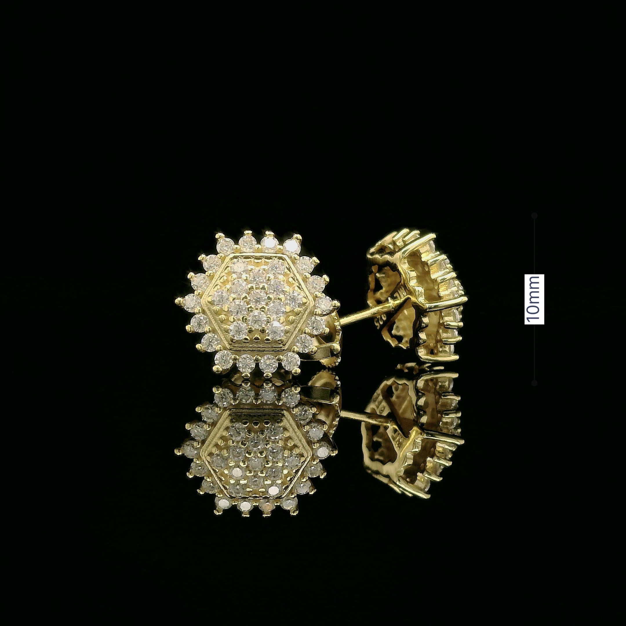 Dazzling Diamond Hexagon Cluster Stud Earrings | 10mm | VVS