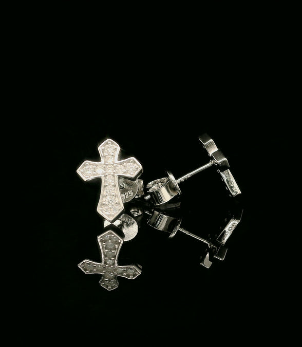 Iced Out Diamond Cross Stud Earrings | 12mm | VVS