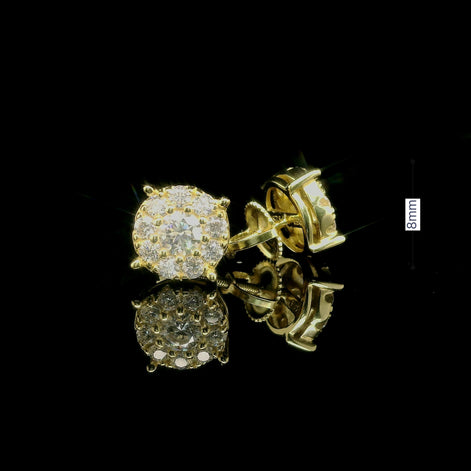 Men's Iced Out Round Moissanite Cluster Stud Earrings | 1.04ct | 8mm | VVS