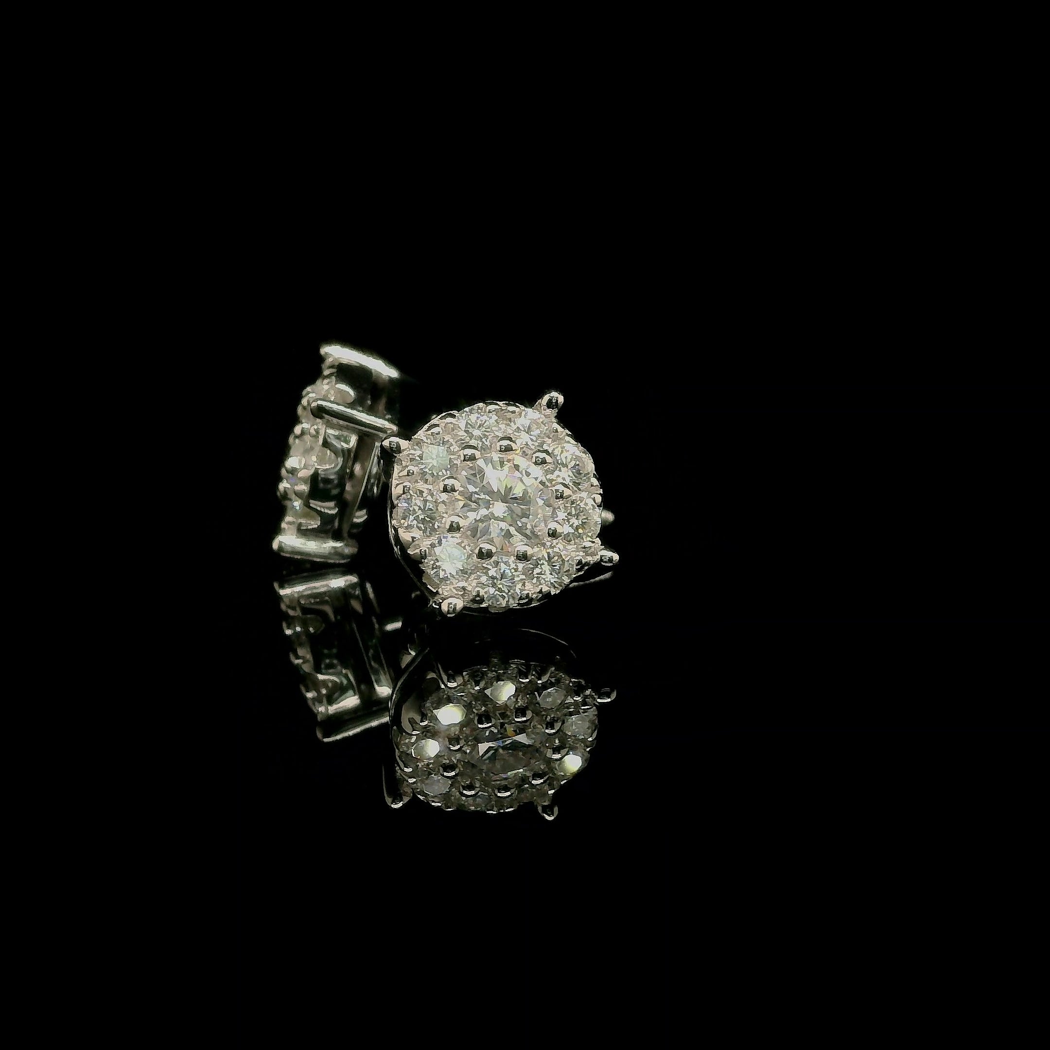 Men's Iced Out Round Moissanite Cluster Stud Earrings | 1.04ct | 8mm | VVS