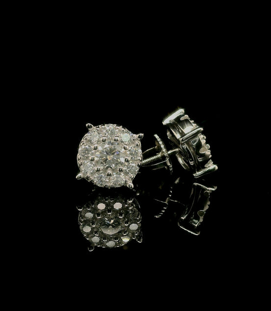 Men's Iced Out Round Moissanite Cluster Stud Earrings | 1.04ct | 8mm | VVS