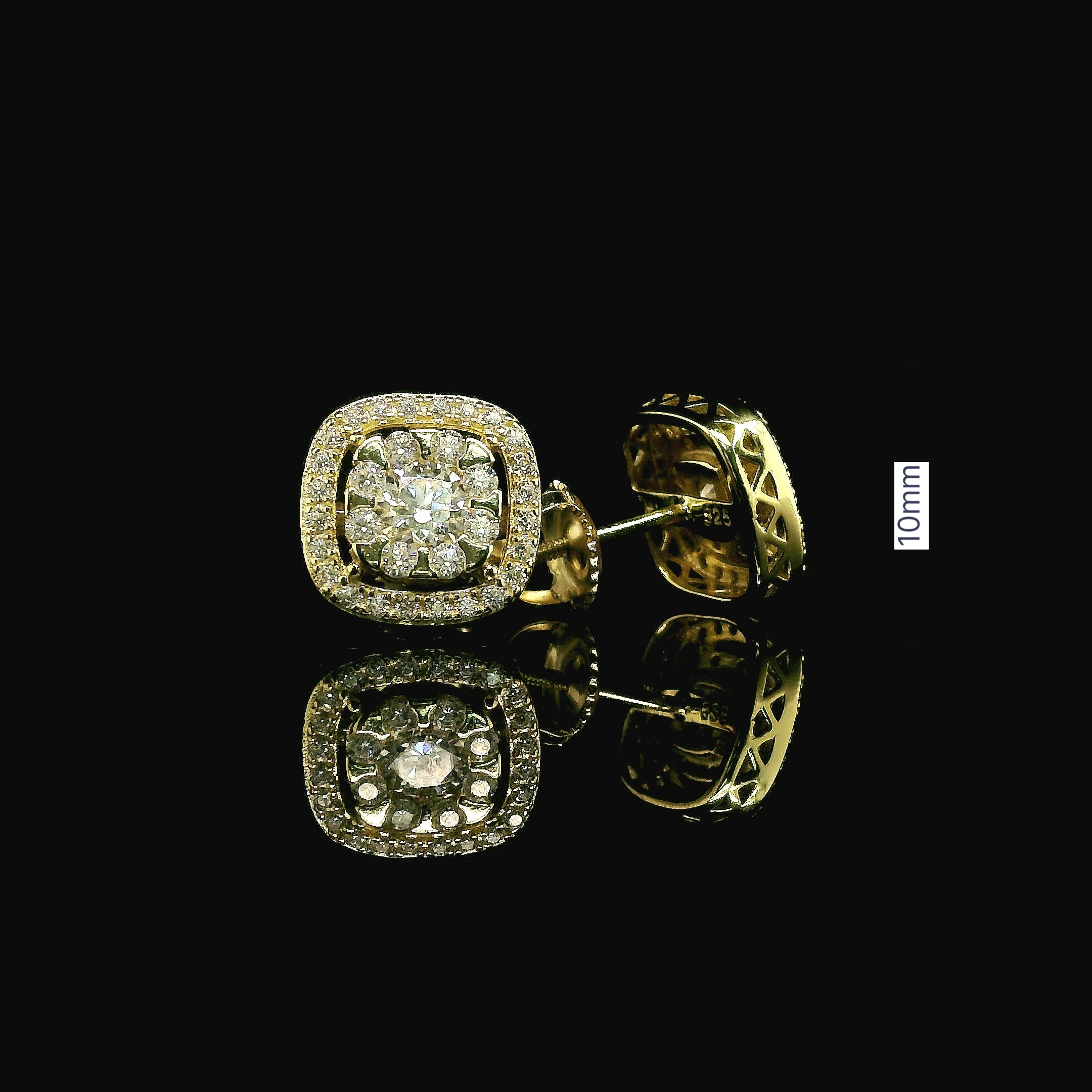 Moissanite Halo Stud Earrings | 10mm | VVS