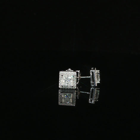 Dazzling Square Halo Stud Earrings | 7mm | VVS