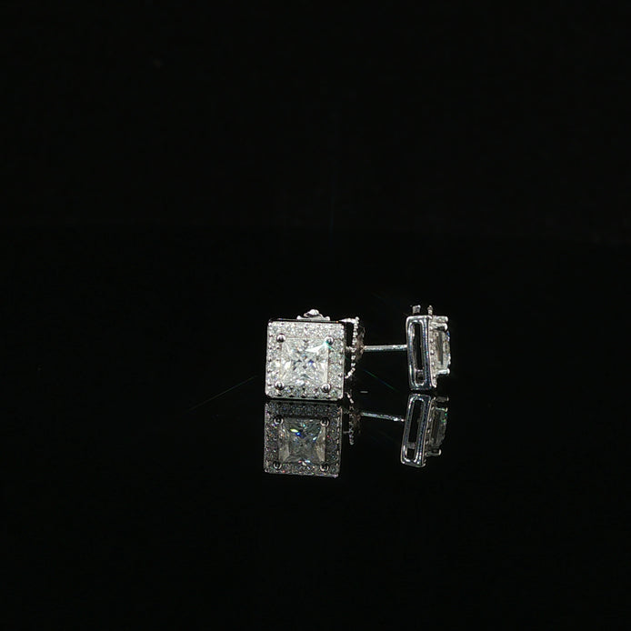 Dazzling Square Halo Stud Earrings | 7mm | VVS