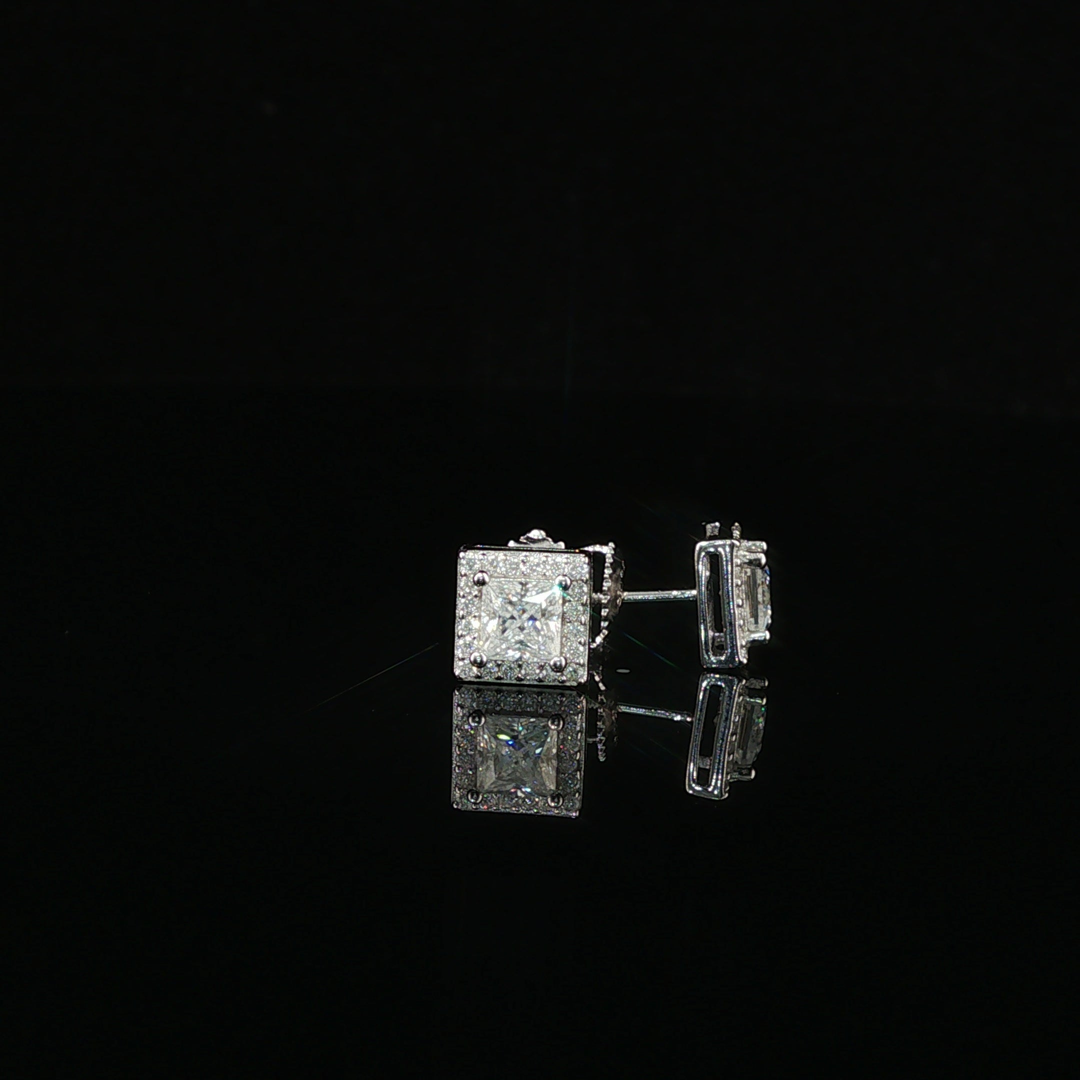 Dazzling Square Halo Stud Earrings | 7mm | VVS