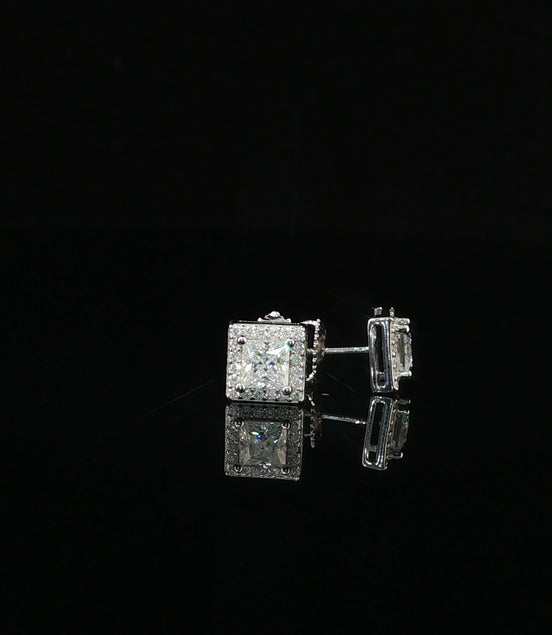 Dazzling Square Halo Stud Earrings | 7mm | VVS