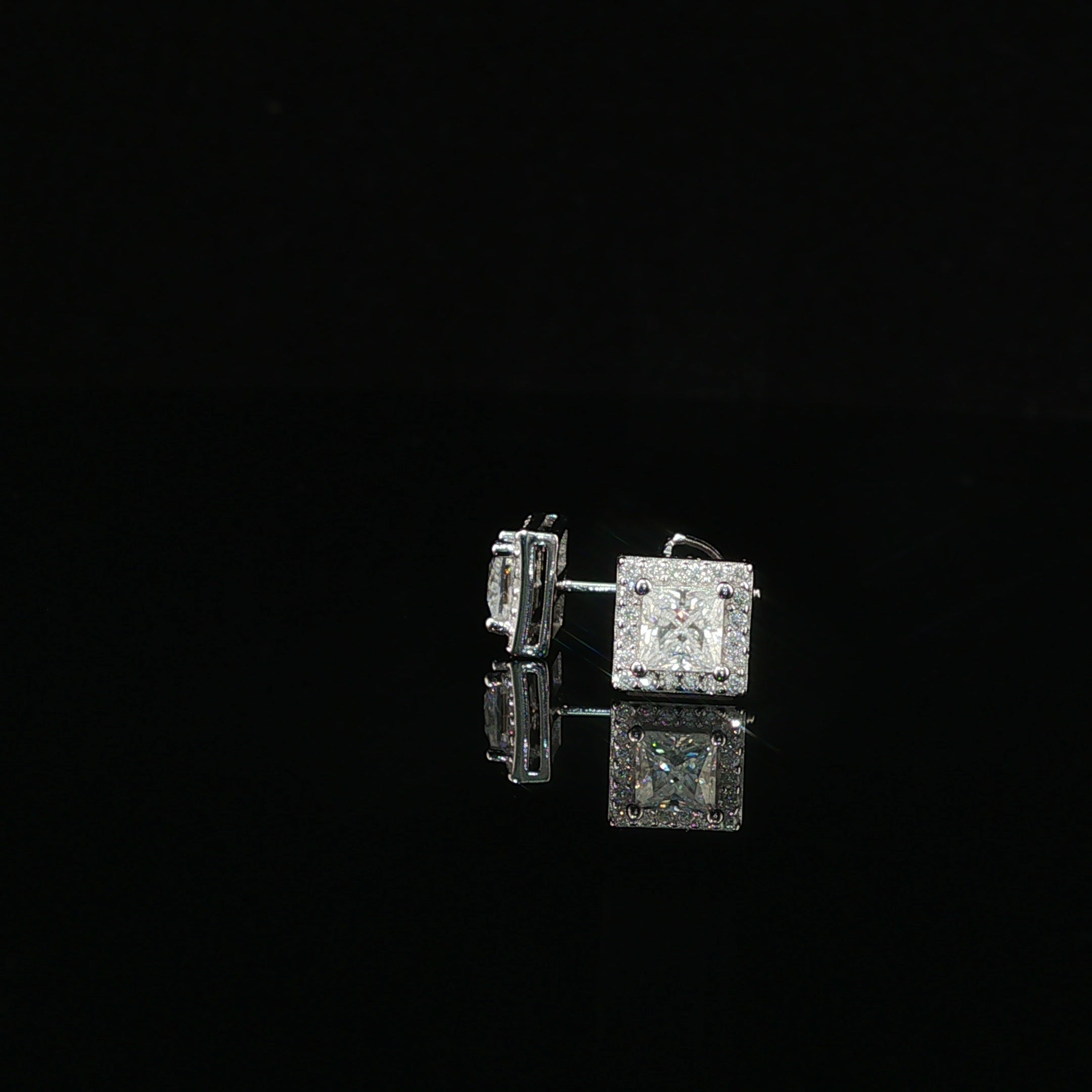 Dazzling Square Halo Stud Earrings | 7mm | VVS