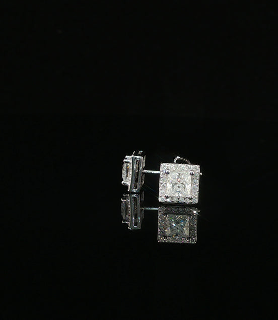 Dazzling Square Halo Stud Earrings | 7mm | VVS