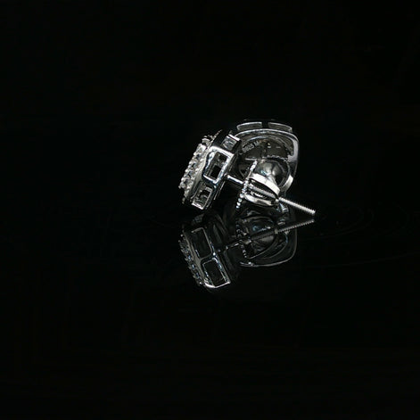 Men's Invisible-Set Princess Round Cluster Studs – 925 Sterling Silver | VVS Moissanite | 3D Tiered Cushion