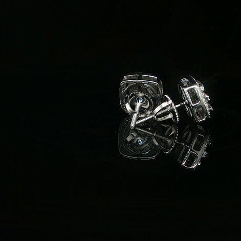 Men's Invisible-Set Princess Round Cluster Studs – 925 Sterling Silver | VVS Moissanite | 3D Tiered Cushion