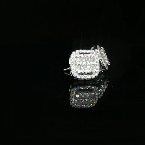 Men's Invisible-Set Princess Round Cluster Studs – 925 Sterling Silver | VVS Moissanite | 3D Tiered Cushion