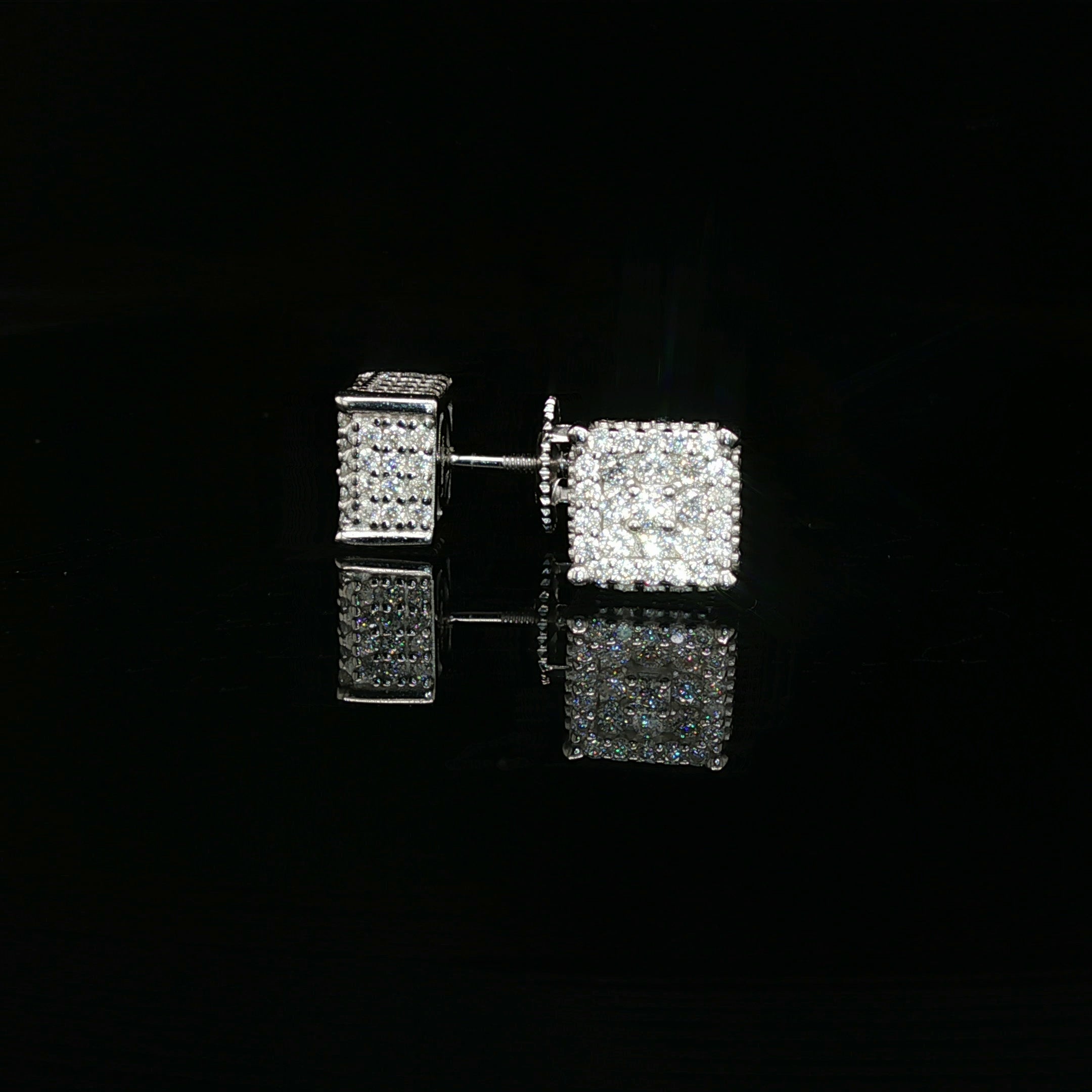 Men's Iced Out 3D Block Stud Earrings – 925 Sterling Silver | Full-Flood VVS Moissanite