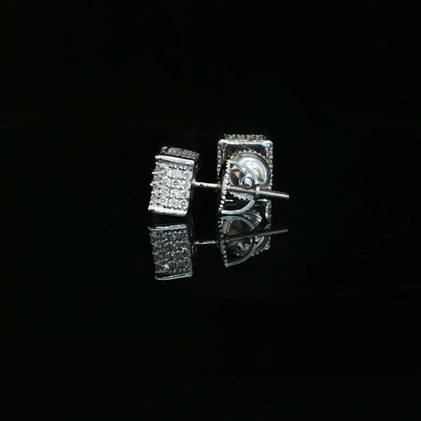 Men's Iced Out 3D Block Stud Earrings – 925 Sterling Silver | Full-Flood VVS Moissanite