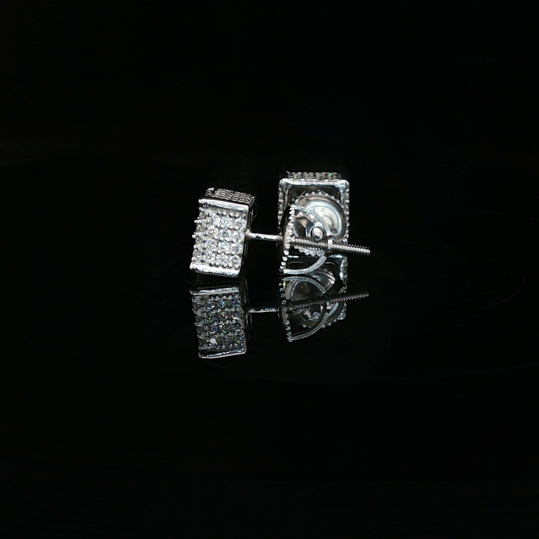 Men's Iced Out 3D Block Stud Earrings – 925 Sterling Silver | Full-Flood VVS Moissanite