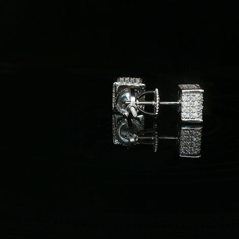 Men's Iced Out 3D Block Stud Earrings – 925 Sterling Silver | Full-Flood VVS Moissanite
