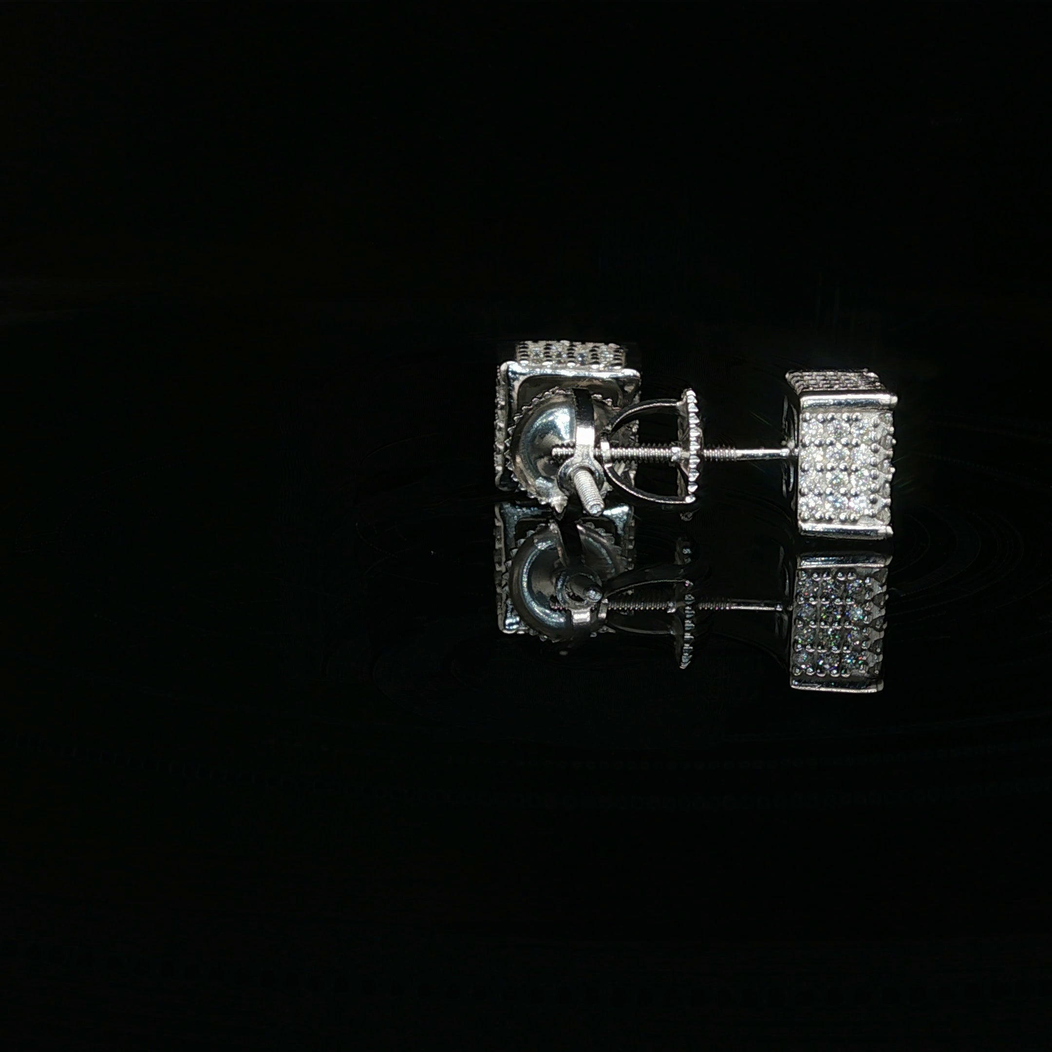 Men's Iced Out 3D Block Stud Earrings – 925 Sterling Silver | Full-Flood VVS Moissanite