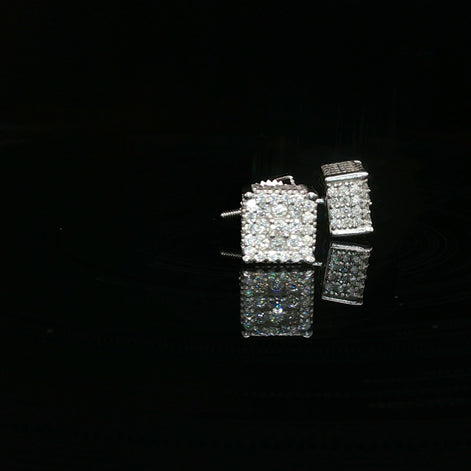 Men's Iced Out 3D Block Stud Earrings – 925 Sterling Silver | Full-Flood VVS Moissanite
