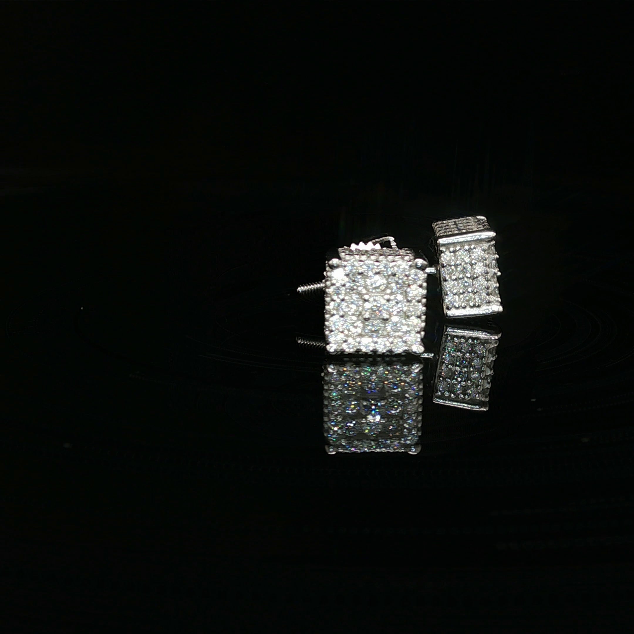 Men's Iced Out 3D Block Stud Earrings – 925 Sterling Silver | Full-Flood VVS Moissanite