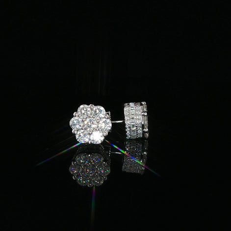 Flower Cluster Moissanite Stud Earrings | 4 Ctw & 5.22 Ctw | 925 Sterling Silver | 2 Sizes - 10mm & 12mm
