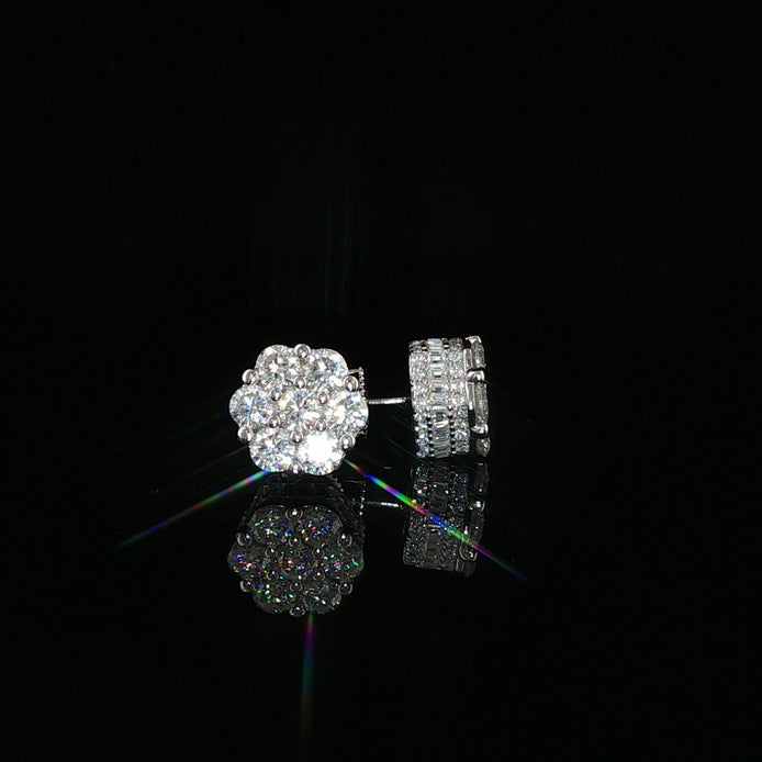 Flower Cluster Moissanite Stud Earrings | 4 Ctw & 5.22 Ctw | 925 Sterling Silver | 2 Sizes - 10mm & 12mm