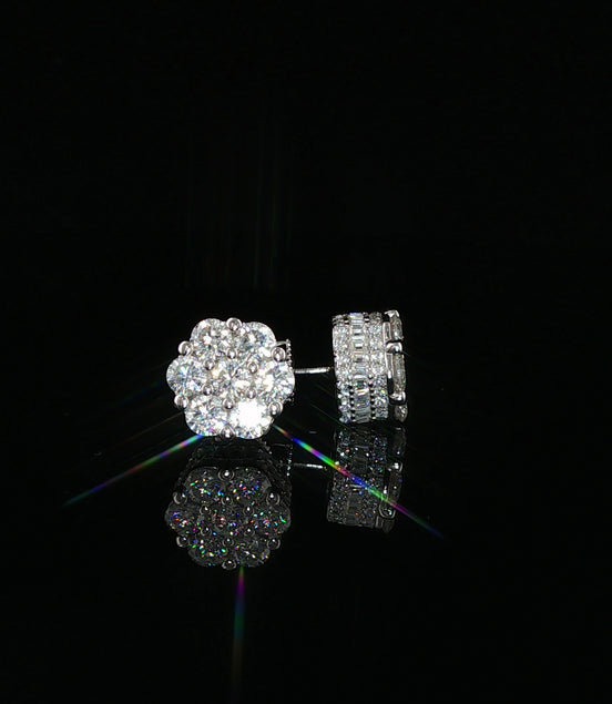 Flower Cluster Moissanite Stud Earrings | 4 Ctw & 5.22 Ctw | 925 Sterling Silver | 2 Sizes - 10mm & 12mm