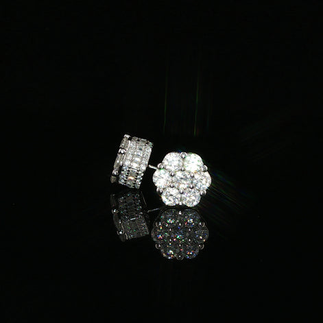 Flower Cluster Moissanite Stud Earrings | 4 Ctw & 5.22 Ctw | 925 Sterling Silver | 2 Sizes - 10mm & 12mm