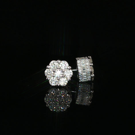 Flower Cluster Moissanite Stud Earrings | 4 Ctw & 5.22 Ctw | 925 Sterling Silver | 2 Sizes - 10mm & 12mm