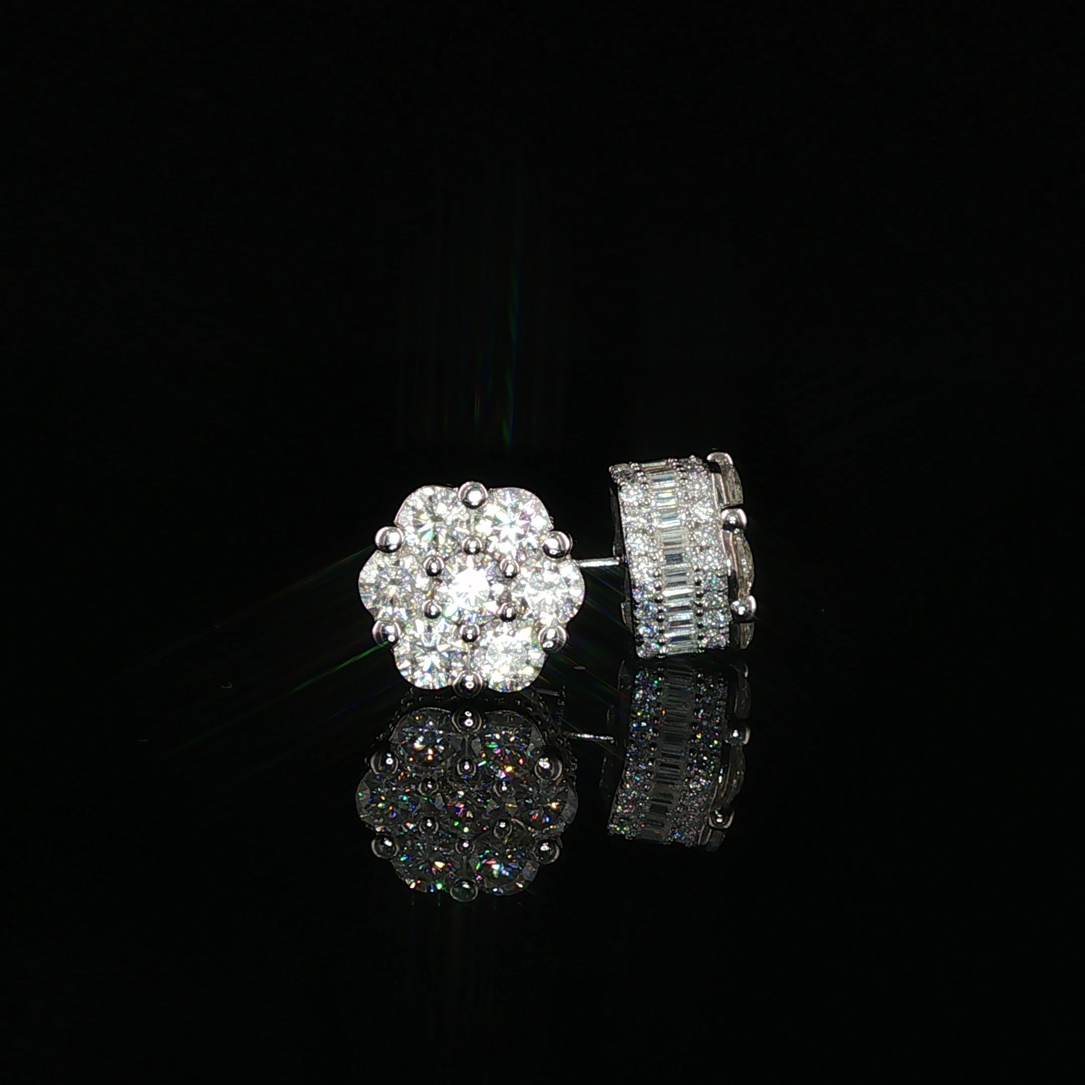 Flower Cluster Moissanite Stud Earrings | 4 Ctw & 5.22 Ctw | 925 Sterling Silver | 2 Sizes - 10mm & 12mm