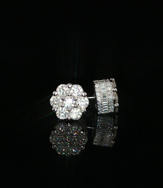 Flower Cluster Moissanite Stud Earrings | 4 Ctw & 5.22 Ctw | 925 Sterling Silver | 2 Sizes - 10mm & 12mm