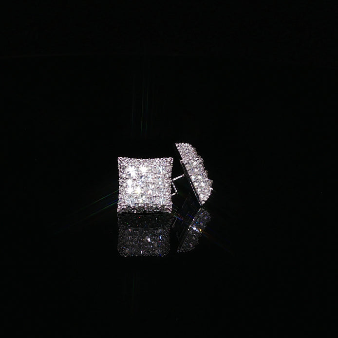 925 Sterling Silver Iced Out Kite Square Moissanite Stud Earrings - 1Ctw Available with Silver and Gold Finished