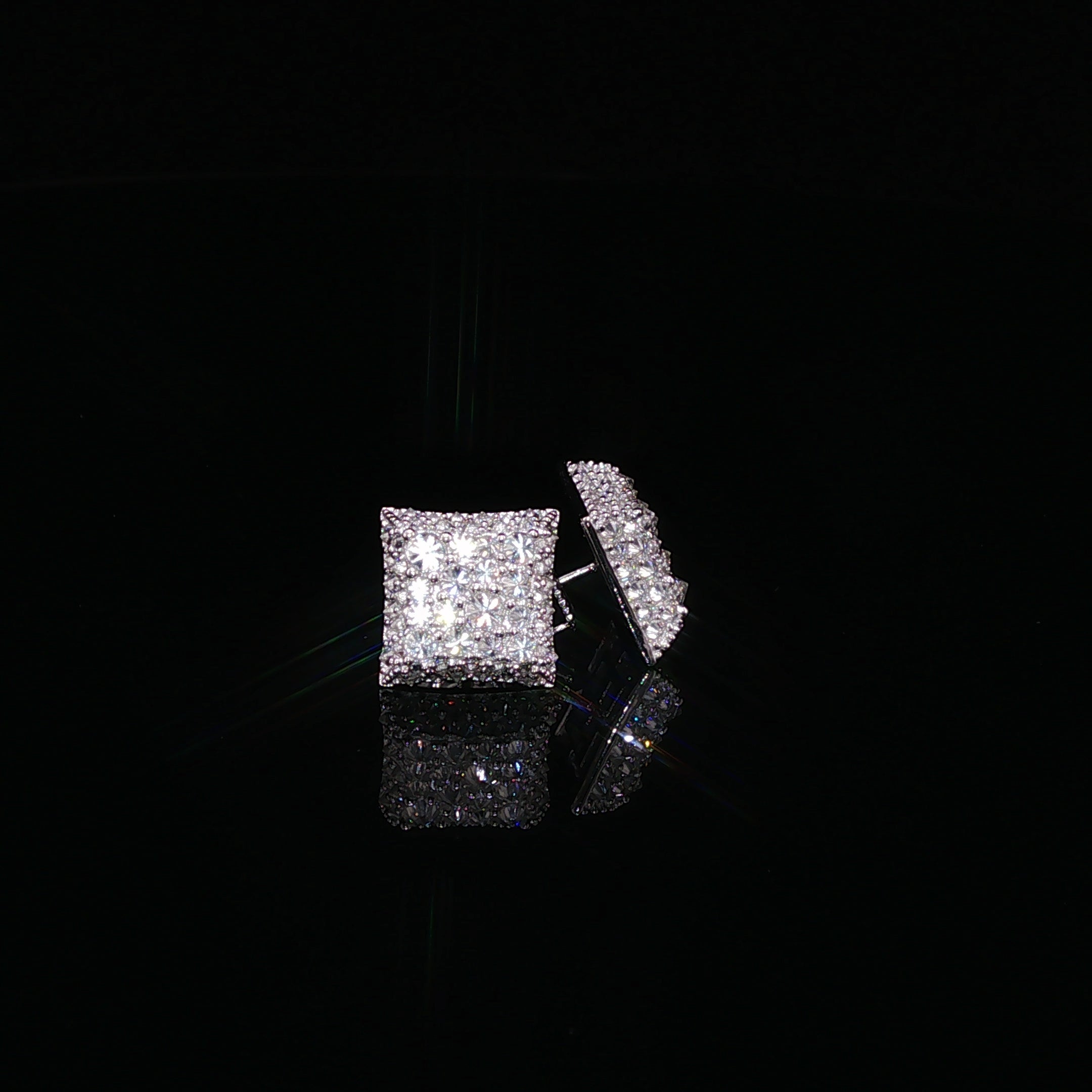 925 Sterling Silver Iced Out Kite Square Moissanite Stud Earrings - 1Ctw Available with Silver and Gold Finished