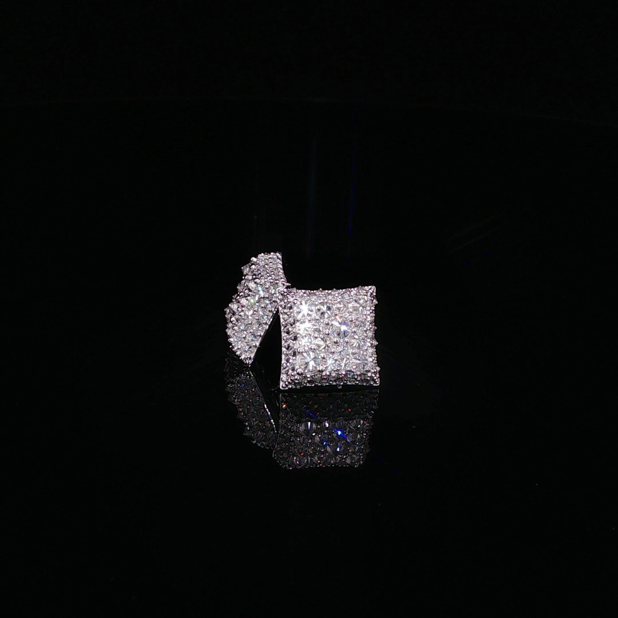 925 Sterling Silver Iced Out Kite Square Moissanite Stud Earrings - 1Ctw Available with Silver and Gold Finished