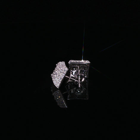 925 Sterling Silver Iced Out Kite Square Moissanite Stud Earrings - 1Ctw Available with Silver and Gold Finished